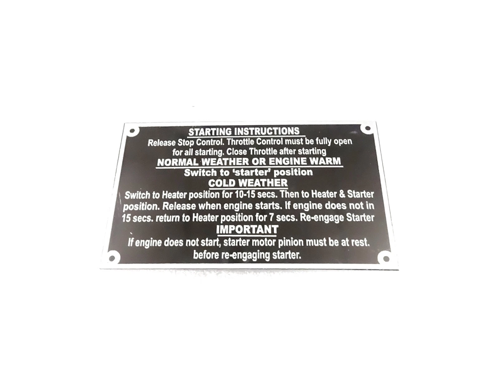 DATA PLATE (STARTING INSTRUCTIONS )FITS TO MASSEY FERGUSON TRACTOR 35 35X #V467-