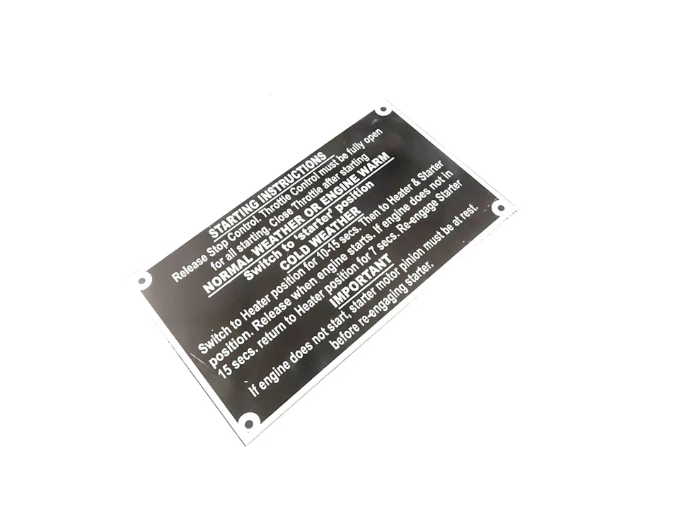 DATA PLATE (STARTING INSTRUCTIONS )FITS TO MASSEY FERGUSON TRACTOR 35 35X #V467-