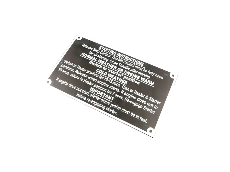 DATA PLATE (STARTING INSTRUCTIONS )FITS TO MASSEY FERGUSON TRACTOR 35 35X #V467-