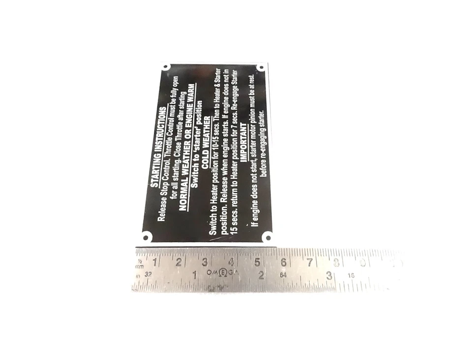 DATA PLATE (STARTING INSTRUCTIONS )FITS TO MASSEY FERGUSON TRACTOR 35 35X #V467-