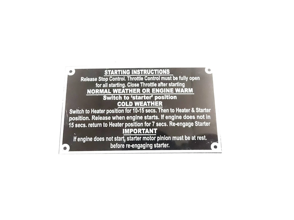 DATA PLATE (STARTING INSTRUCTIONS )FITS TO MASSEY FERGUSON TRACTOR 35 35X #V467-