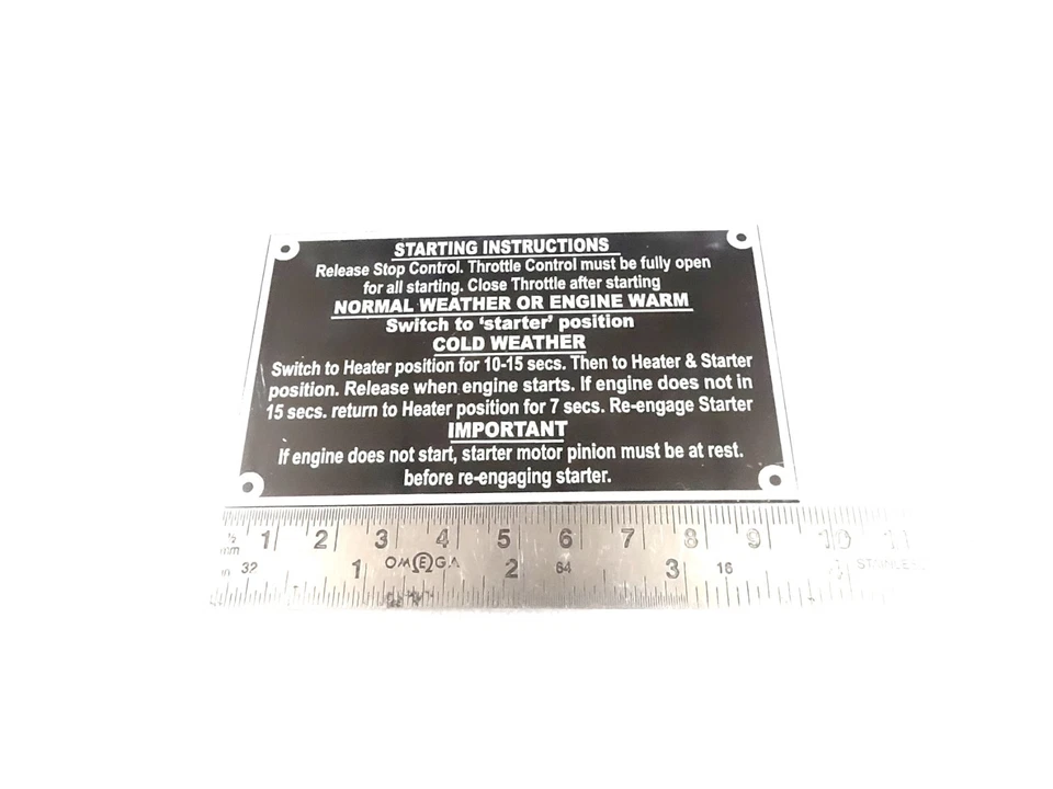 DATA PLATE (STARTING INSTRUCTIONS )FITS TO MASSEY FERGUSON TRACTOR 35 35X #V467-