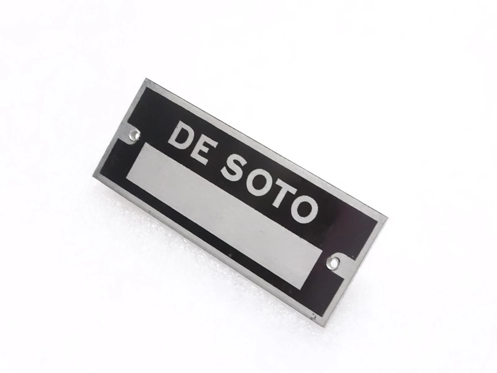 Desoto Black Aluminium Data Plate ID Tag Frame Vintage New Motorcycle #23C16