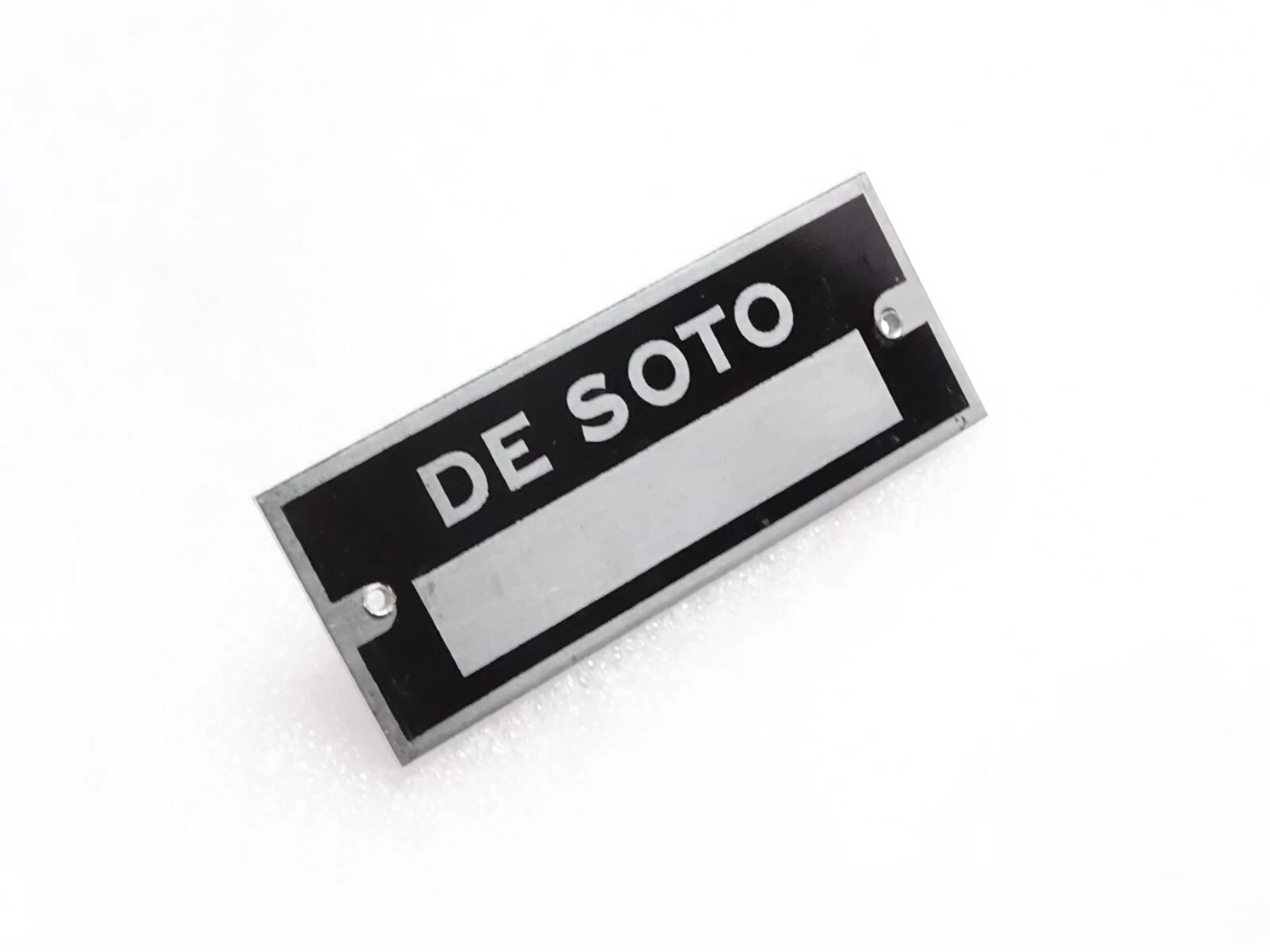 Desoto Black Aluminium Data Plate ID Tag Frame Vintage New Motorcycle #23C16