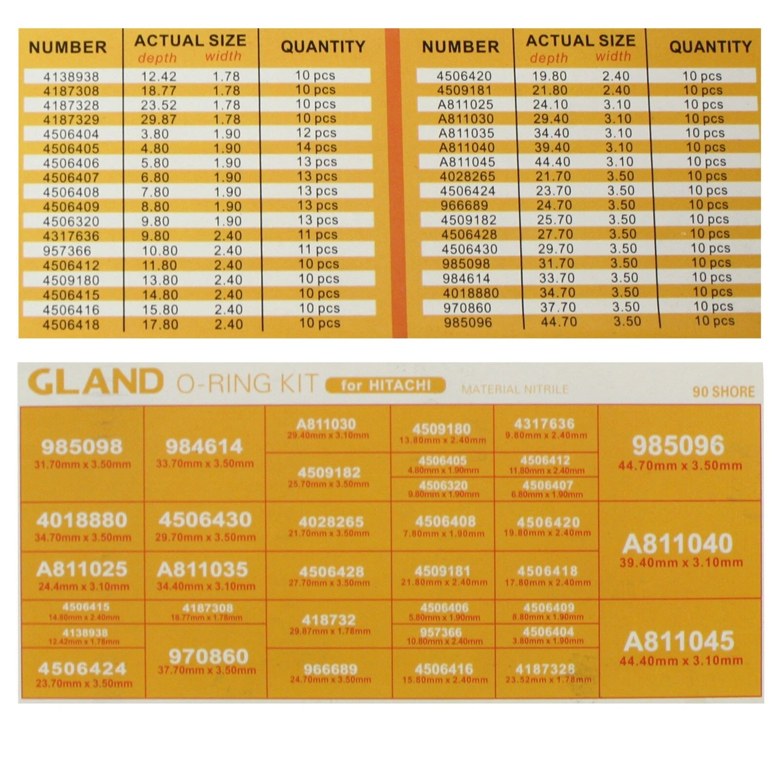 Hitachi Parts- Glant Master O Ring Seal Kit 383 Pcs Nitrile Material 90 Shore