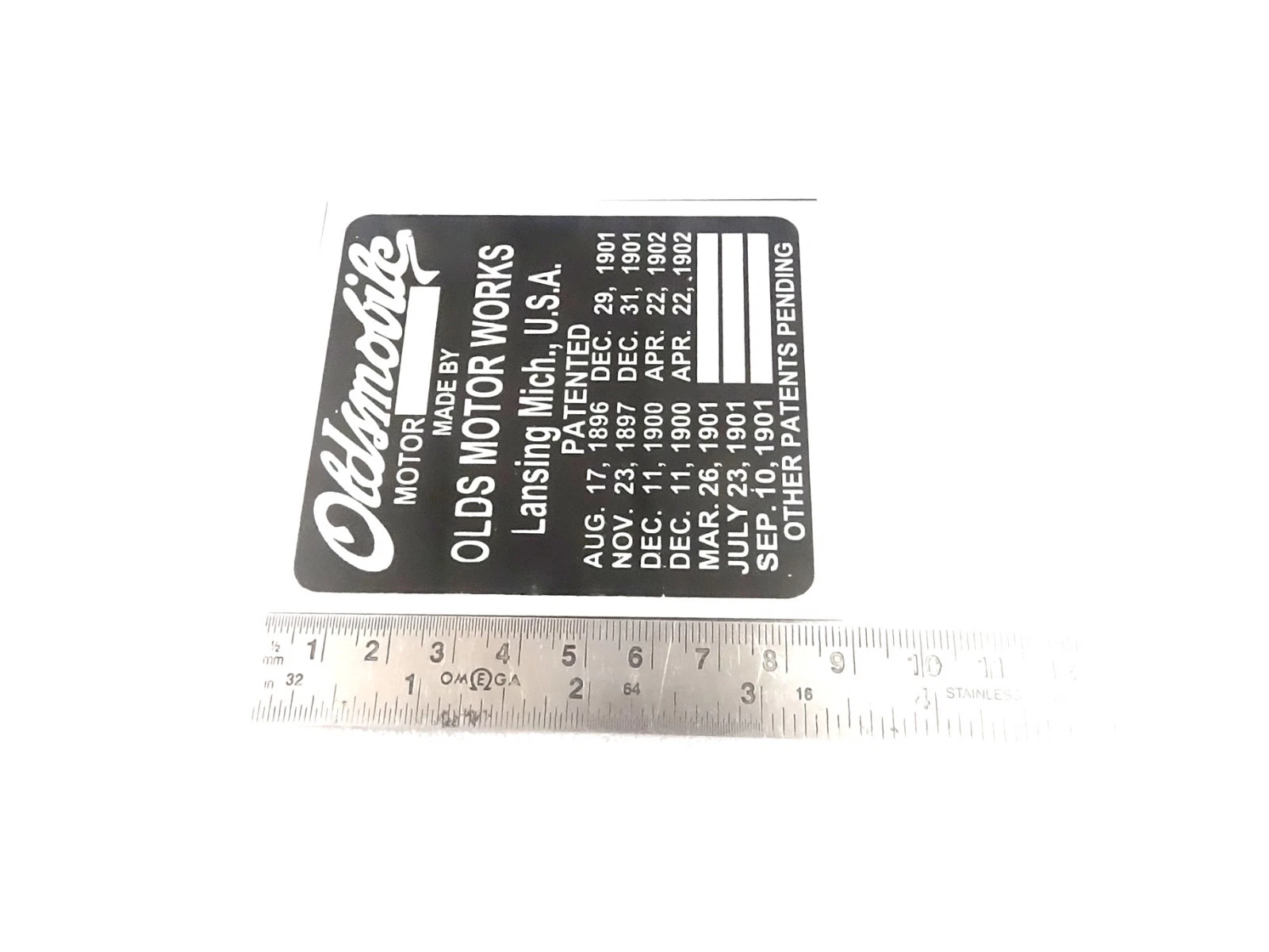 ALLOY DATA PLATE FITS TO VINTAGE OLDSMOBILE MOTOR 1896-1902 #V492-8