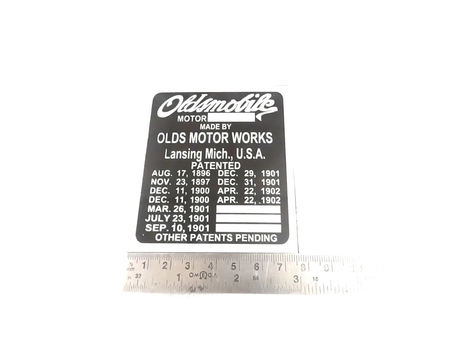 ALLOY DATA PLATE FITS TO VINTAGE OLDSMOBILE MOTOR 1896-1902 #V492-8