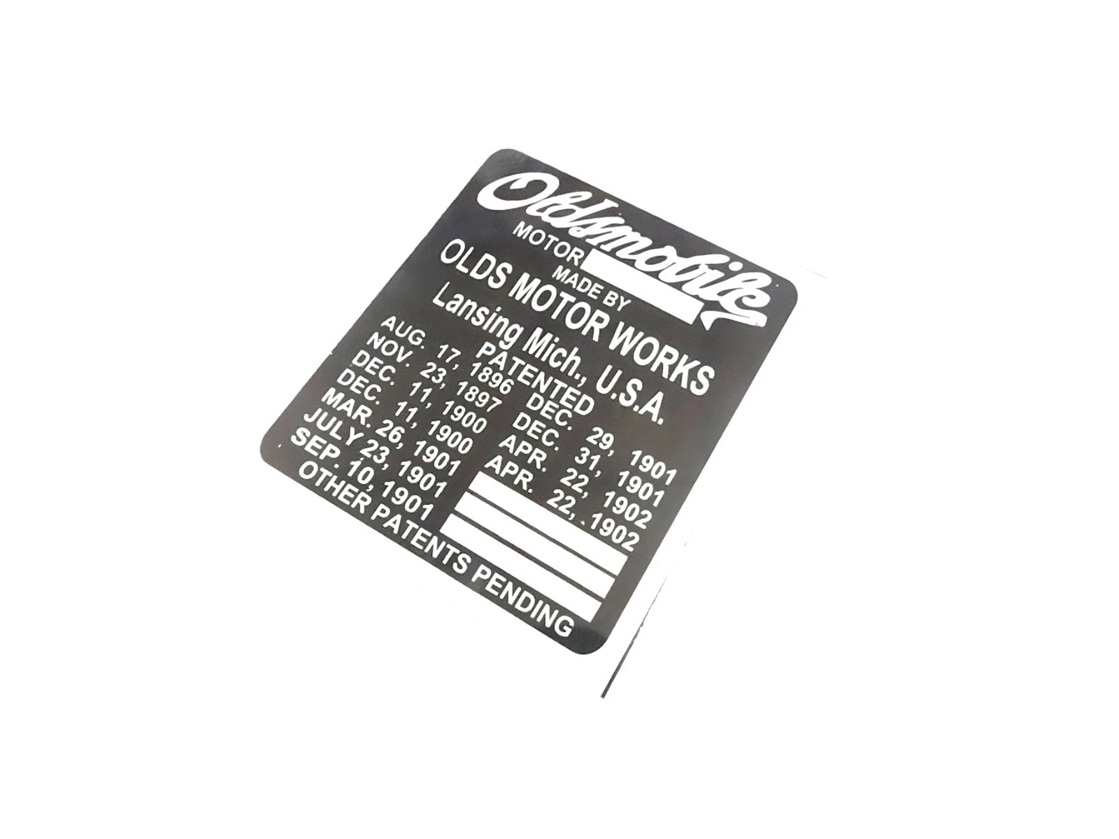 ALLOY DATA PLATE FITS TO VINTAGE OLDSMOBILE MOTOR 1896-1902 #V492-8