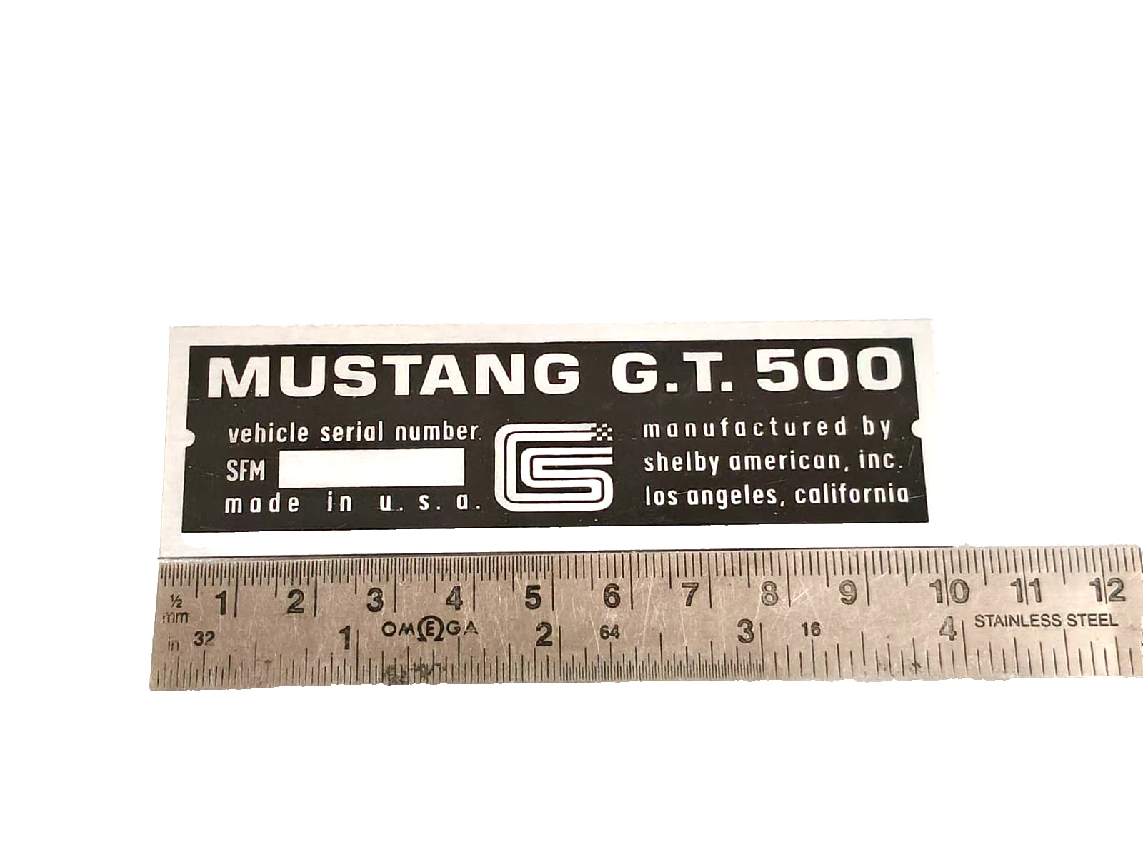 DATA PLATE FITS TO VINTAGE MUSTSANG GT 500 CARROLL SHELBY #V508-9