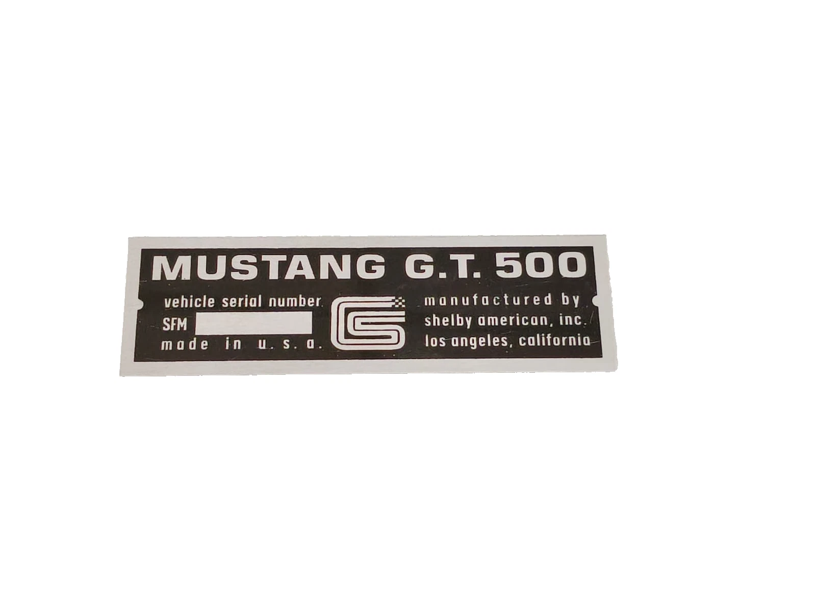 DATA PLATE FITS TO VINTAGE MUSTSANG GT 500 CARROLL SHELBY #V508-9