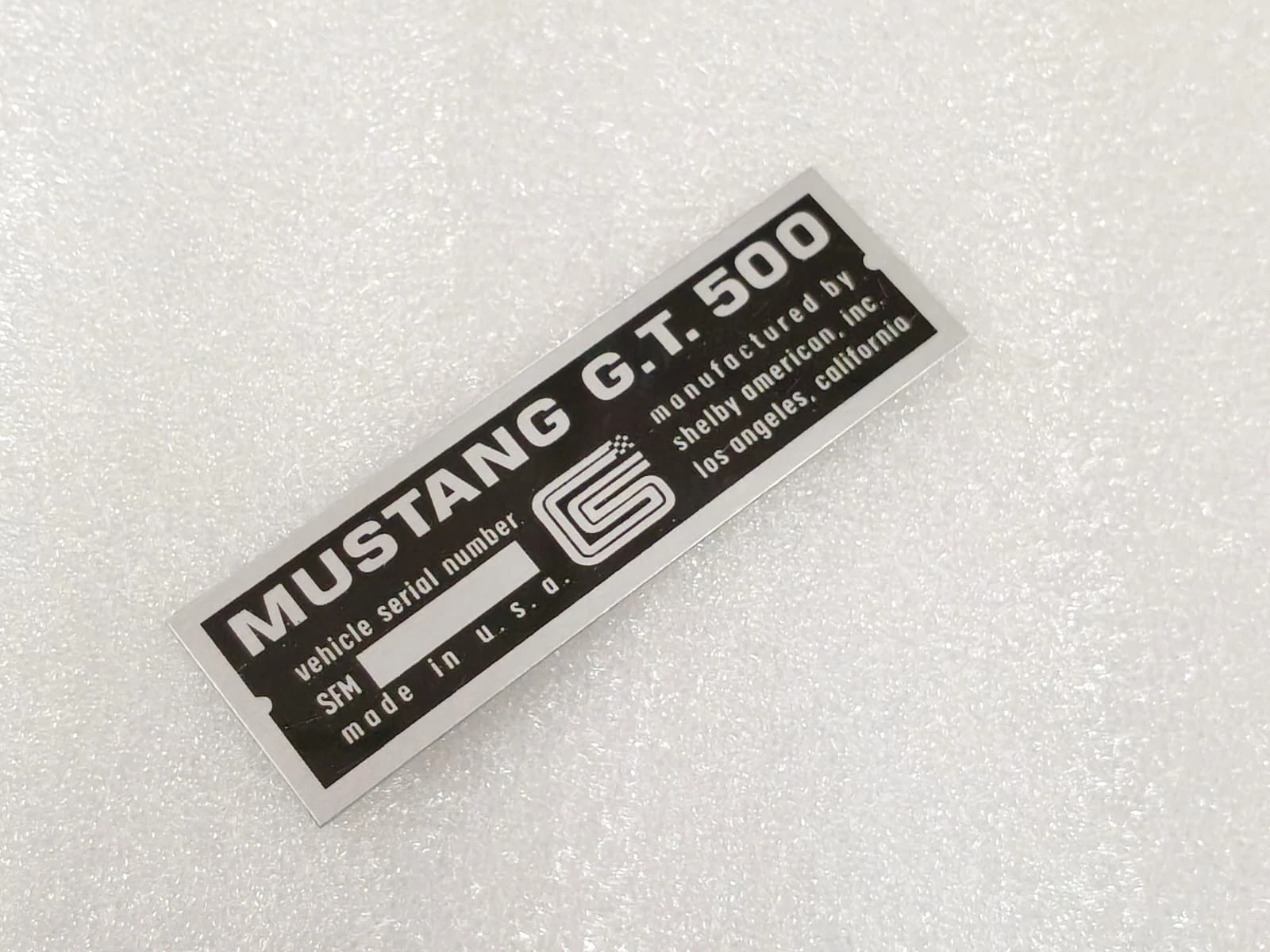 DATA PLATE FITS TO VINTAGE MUSTSANG GT 500 CARROLL SHELBY #V508-9