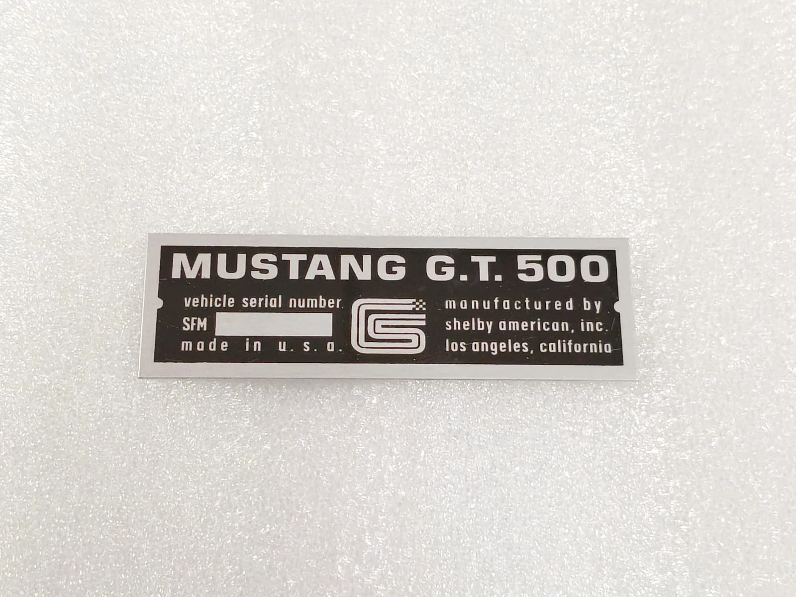 DATA PLATE FITS TO VINTAGE MUSTSANG GT 500 CARROLL SHELBY #V508-9
