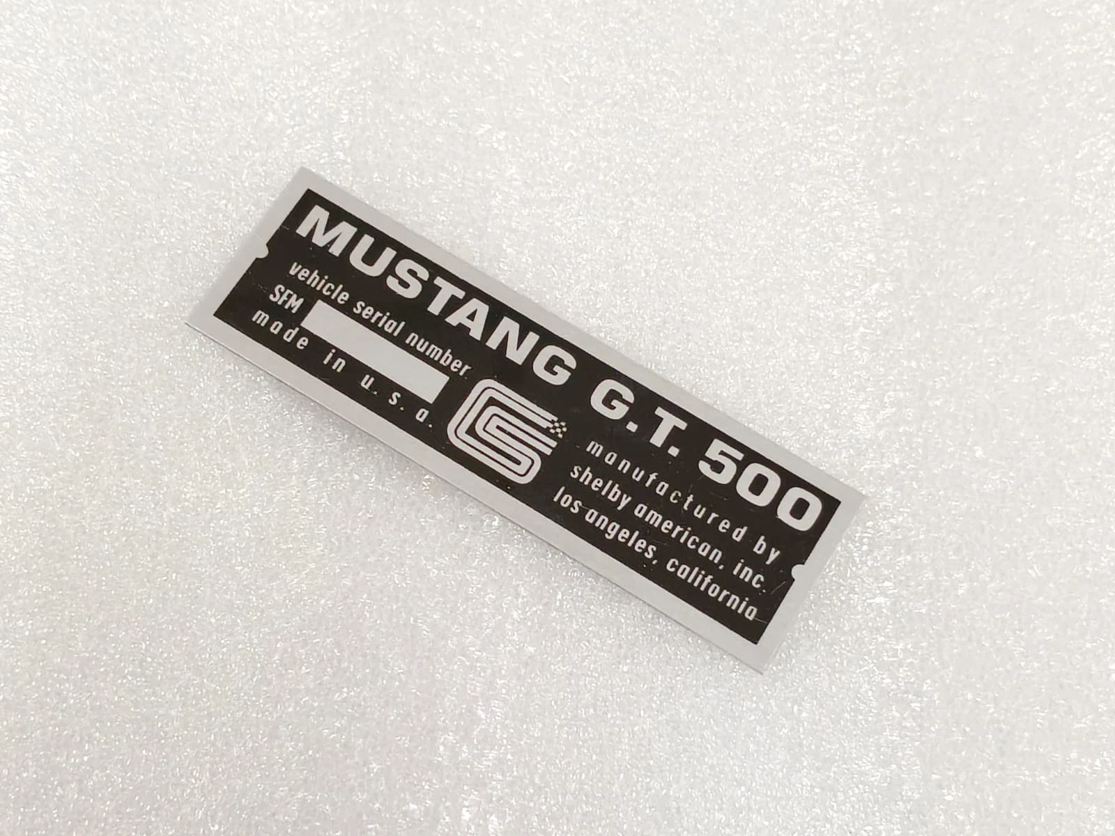DATA PLATE FITS TO VINTAGE MUSTSANG GT 500 CARROLL SHELBY #V508-9