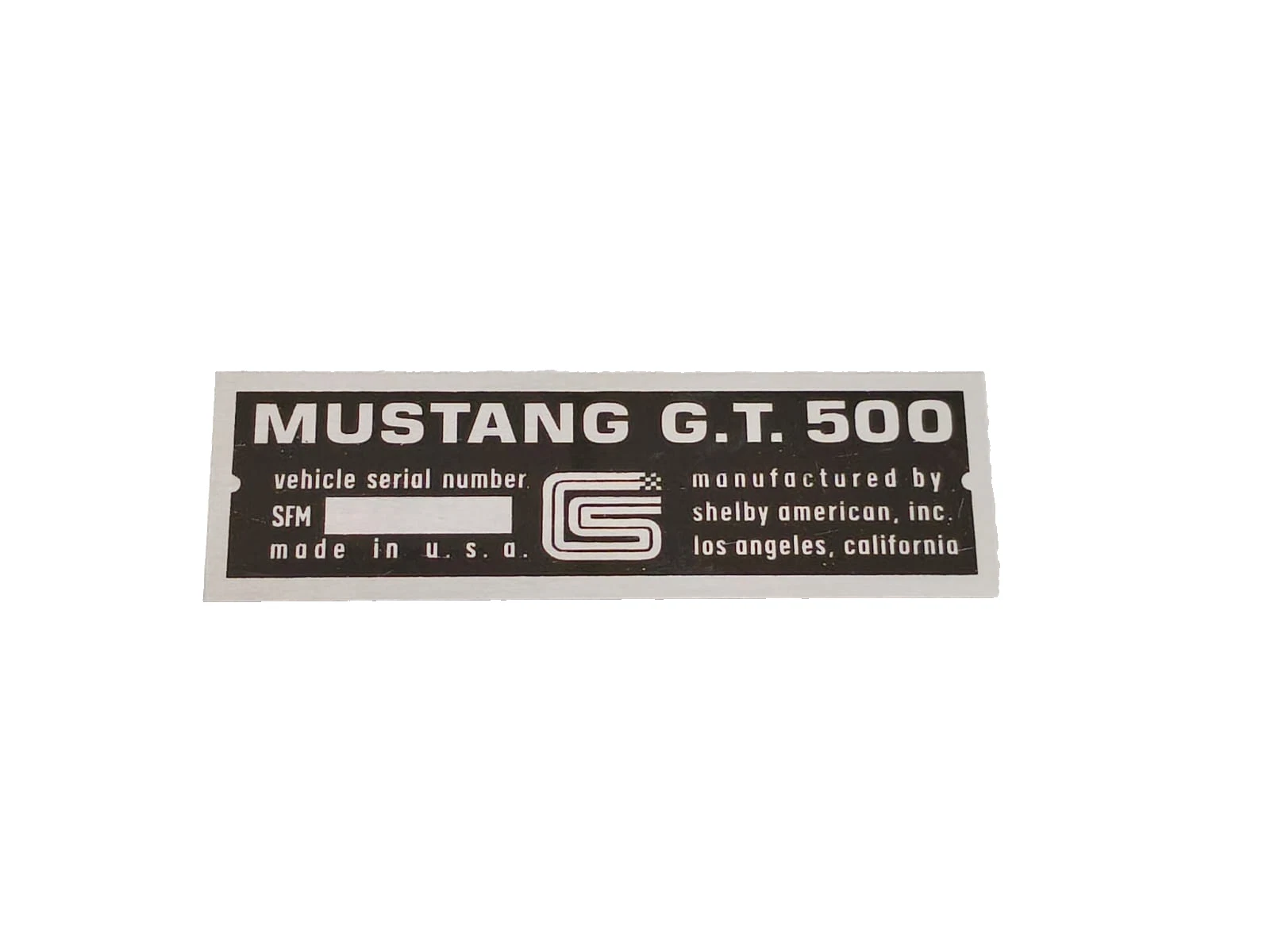 DATA PLATE FITS TO VINTAGE MUSTSANG GT 500 CARROLL SHELBY #V508-9