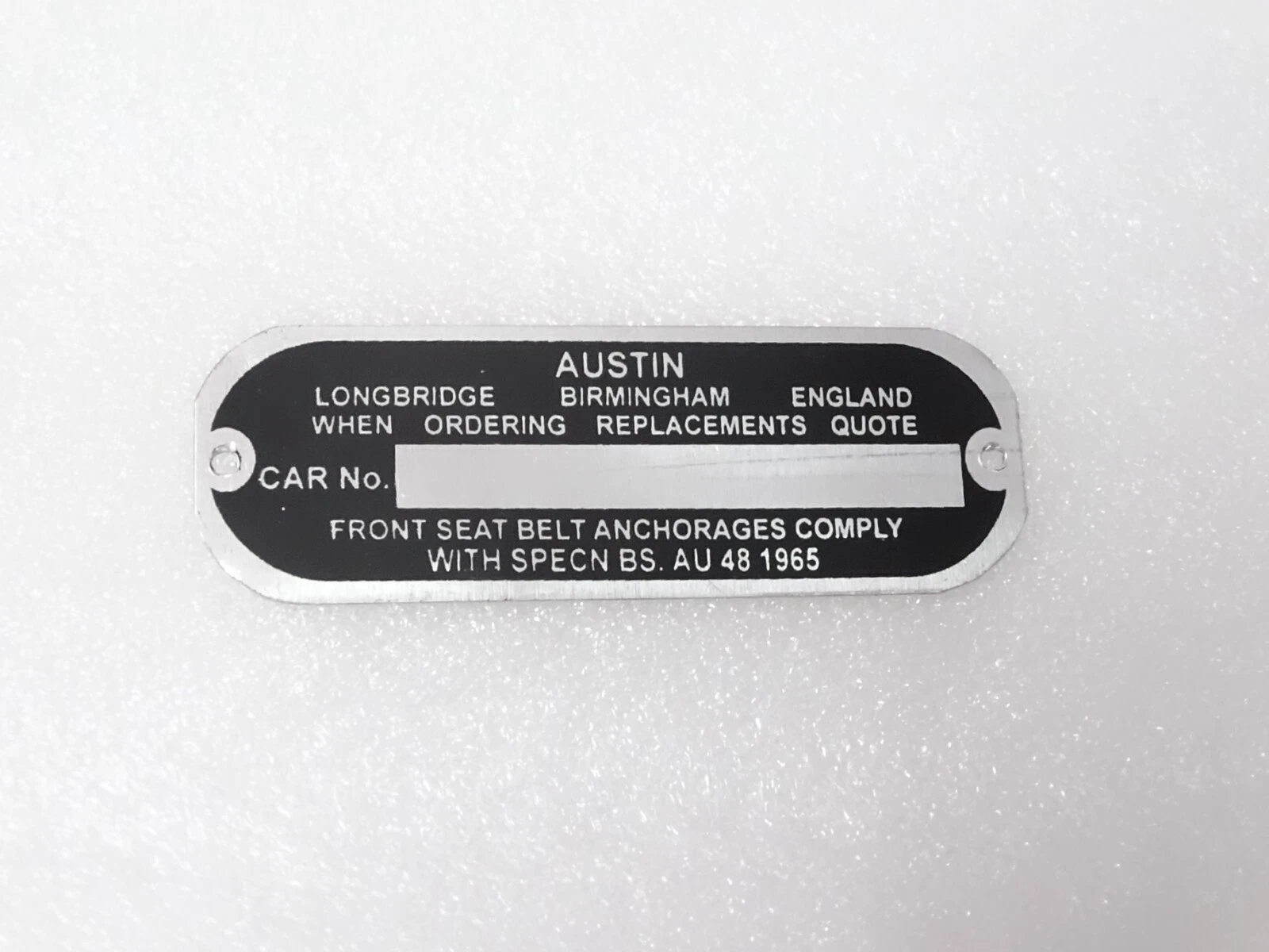 FOR VINTAGE Austin CAR BIRMINGHAM ENGLAND Aluminium Data Plate Frame #25C22