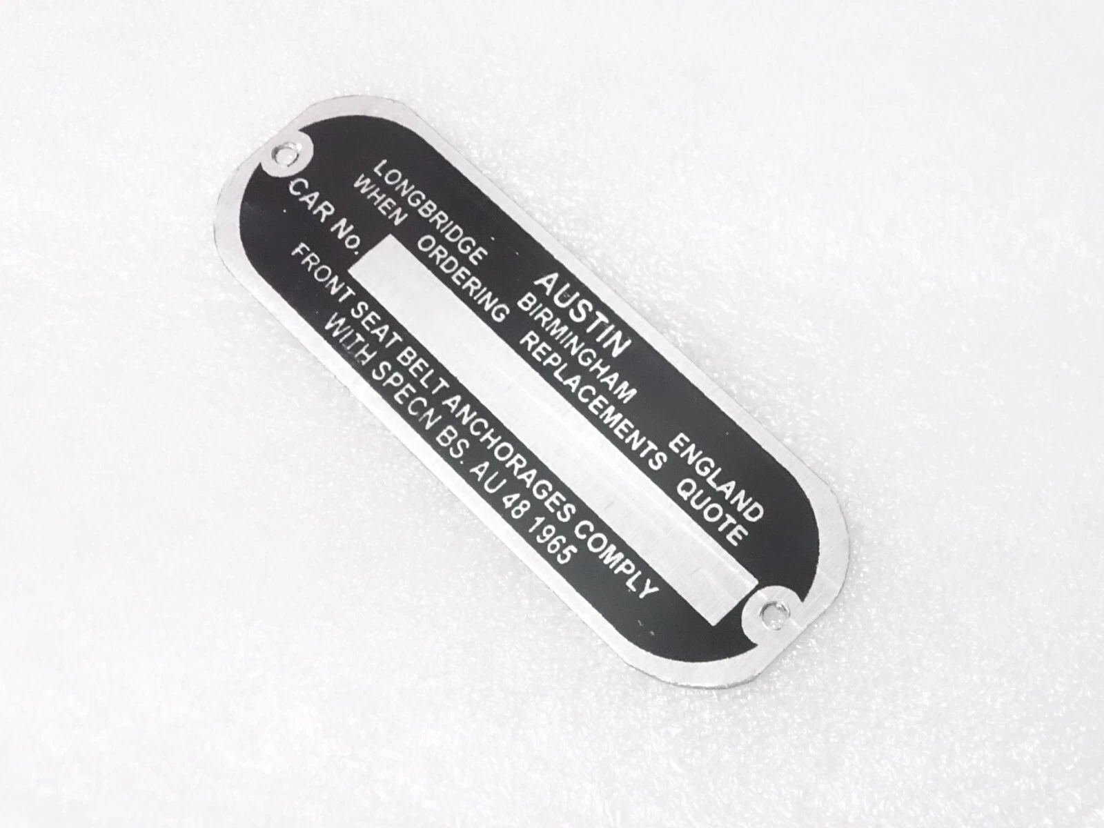 FOR VINTAGE Austin CAR BIRMINGHAM ENGLAND Aluminium Data Plate Frame #25C22