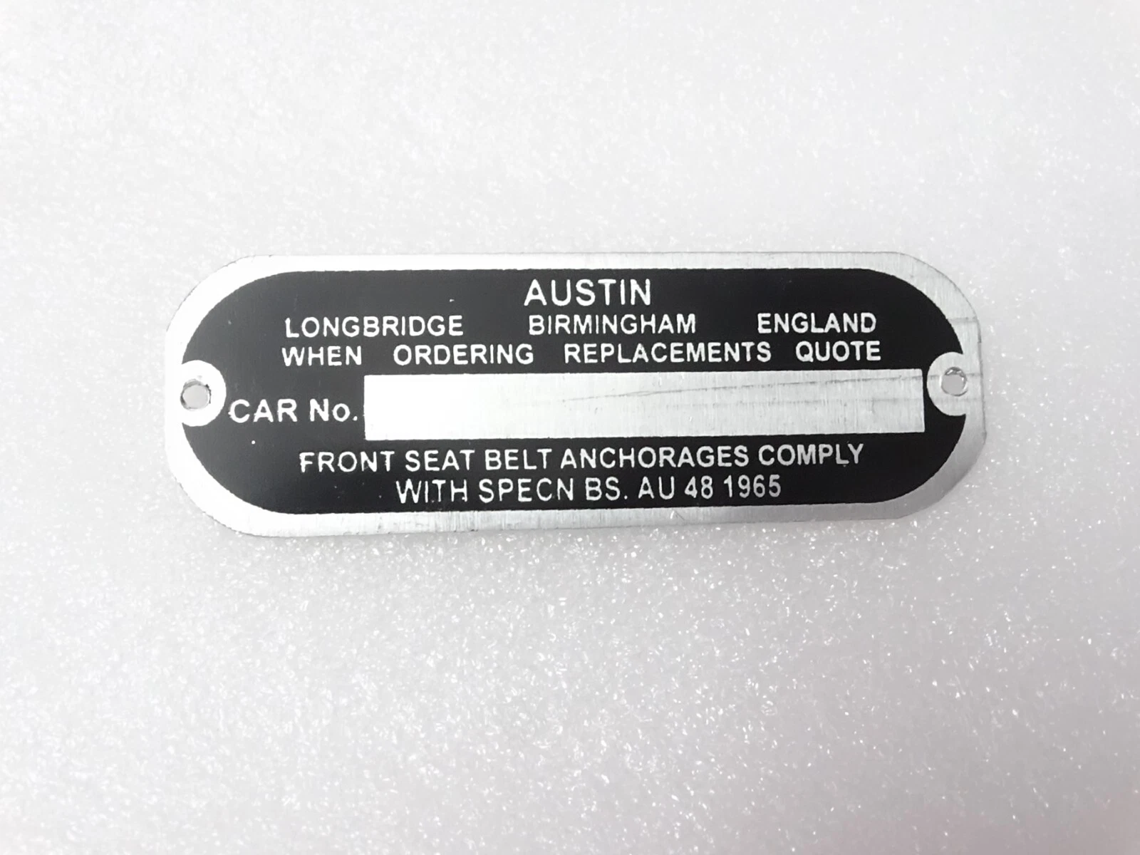 FOR VINTAGE Austin CAR BIRMINGHAM ENGLAND Aluminium Data Plate Frame #25C22